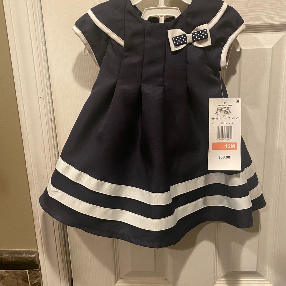 NWT Rare Editions Baby Girls Nautical Dress - 12M